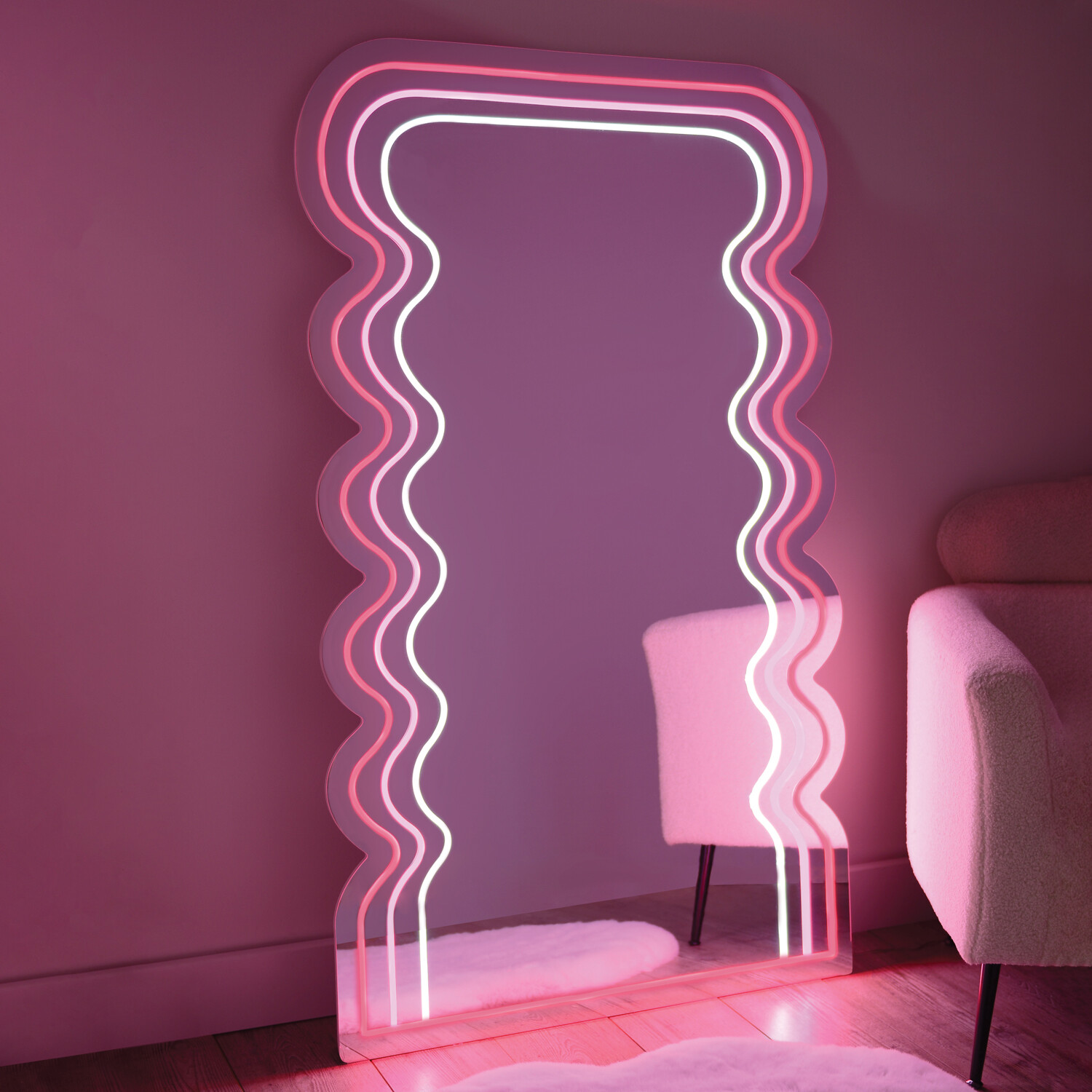 PINK & WHITE NEON WAVE MIRROR OR £100 🩷